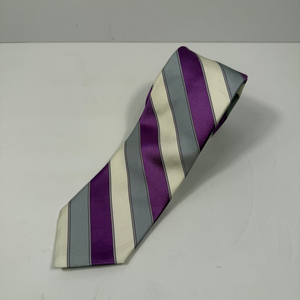 Breuer All Silk Tie Hand Made in Italy Purple Silver White
